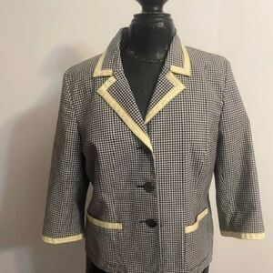 Koret Black/White Checker with White/Yellow ribbon trim blazer, size 12P